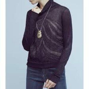 Women’s ANTHROPOLOGIE Savine Turtleneck Navy Semi Sheer Sparkle Sweater- Size‎ M